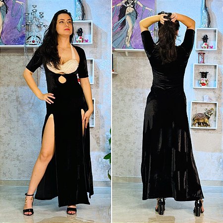 Dança do Ventre Vestido Galabia Baladi Said Veludo - Envio Imediato - VGPE-7-3