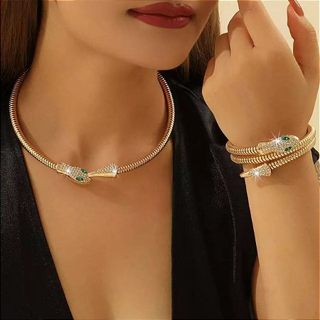 Conjunto Colar e Pulseira Cobra Serpente Luxo e Sofisticação  Dança do Ventre- CCP