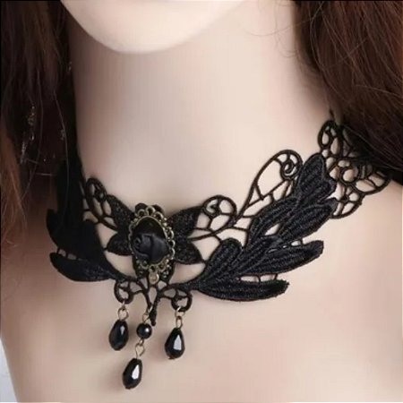 Gargantilha Colar Gótico Renda Para Dança Cigana - AB75
