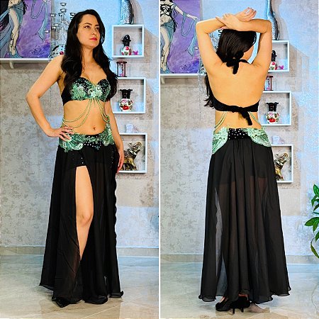 Dança do Ventre Traje Bordado Completo - Pronta Entrega- TPCL-896