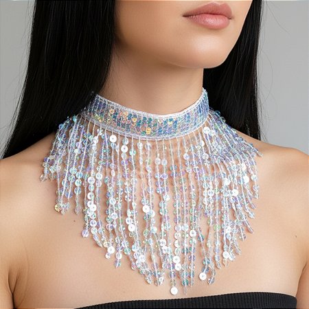 Colar Gargantilha Franja Paetê Dança/ Carnaval - AB85