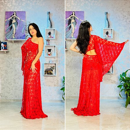Dança do Ventre Vestido Galabia Baladi Said Renda Bordado - Envio Imediato - VGPE-35