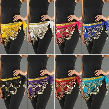 Cinto Moedas Lenço de Quadril Paetês Dourados Dança do Ventre/Cigana LQ-002-U