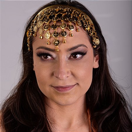 Tiara Testeira Dourada Com Moedas Dança Do Ventre/ Cigana/ Indiana - TM-U