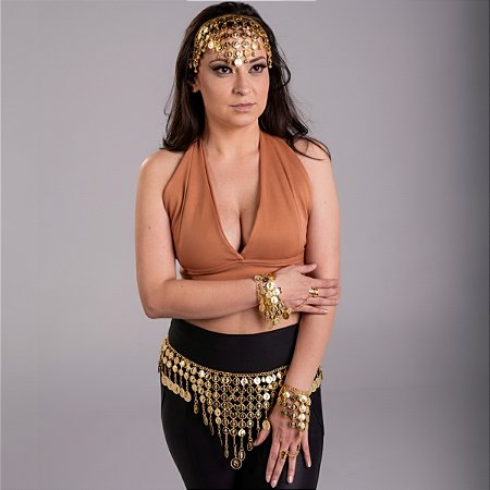 Kit Tiara, Lenço de  Quadril E Pulseiras Com Moedas Dança Do Ventre/Cigana/Indiana - KIT05