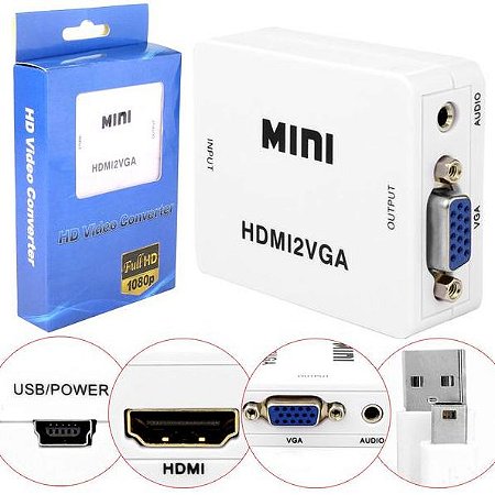 Cabo Adaptador Conversor HDMI para VGA (com Saída de Aúdio) Branco, HDTV2 -  AD0383 - FEMP INFO - Loja de Informática em Manaus