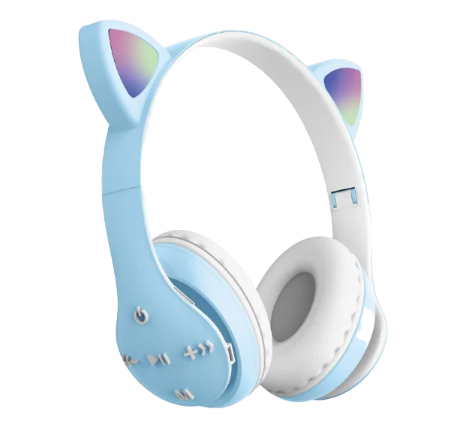 Headset Gamer Bluetooth Wireless Cat Orelhas de Gato com LED RGB, ST73M - Azul Claro