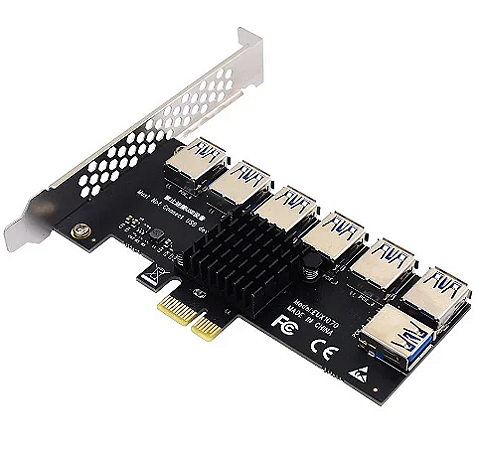 Placa PCI-e Express Multiplicador Riser 7 Portas USB 3.0  x16
