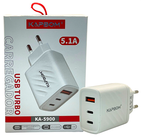 Cabeça de Carregador de Tomada USB TURBO KAPBOM KA-5900, 5.1A