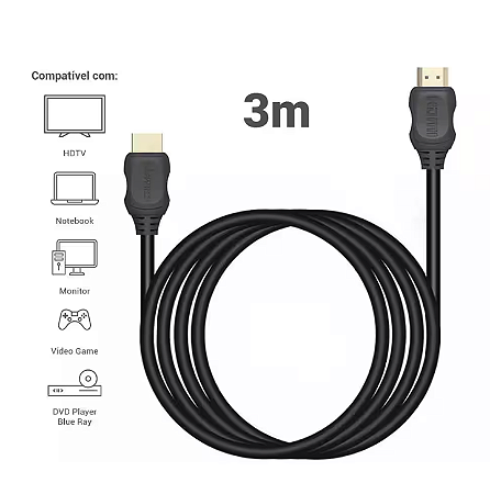 Cabo HDMI para HDMI 3 Metros, Preto