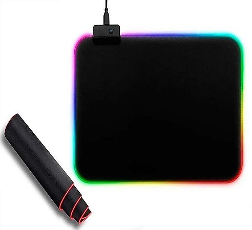 Mouse Pad Gamer com LED RGB 12 Modos de Iluminação 300x250x40mm