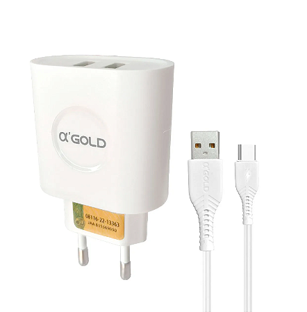 KIT Carregador Turbo Gold Tipo C Gold 4.1A CA21-3, 2 Portas USB