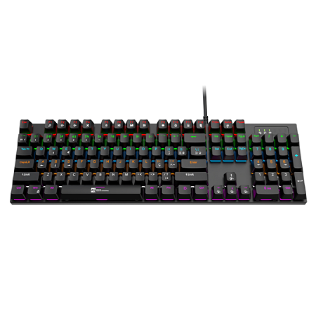 Teclado Mecânico Gamer R8 1035, RGB, Switch Blue, ABNT2, Preto, R8-1035, TR-1100P