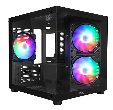 Gabinete Gamer Vinik G-Cube Vidro Temperado, Incluso 3 FANs RGB, Preto - GGGCVBK