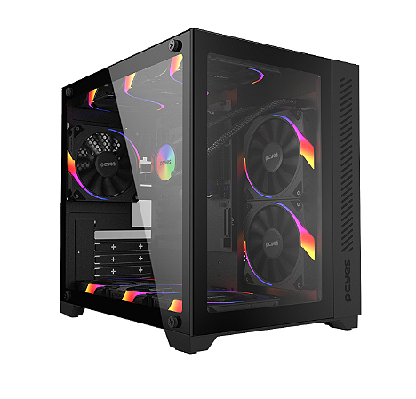 Gabinete Gamer PCYES Forcefield Black Vulcan, Frontal e Lateral em Vidro, S/ FAN - GFFBVP