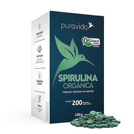 Spirulina Orgânica em Tabletes - 200 Tabletes - PURAVIDA