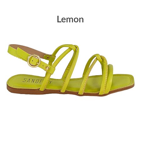 (1386-Rq5) Rasteira Tiras Entrelaçadas Lemon