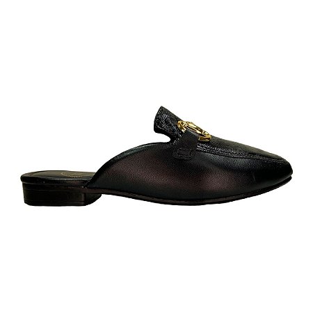 (8120-14662) Mule Bico Quadrado Bridão Preto