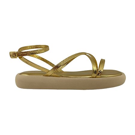 (6811-17801) Sandália Flatform Tiras Cruzadas Metal Ouro