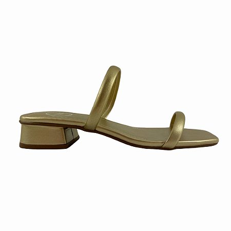 (8324-13507) Tamanco Salto Bloco Baixo Tiras Light Gold