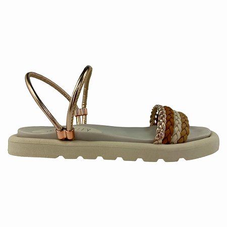 (1241Nvo) Sandália Flatform Tiras Trançadas Bronze/Metalizado