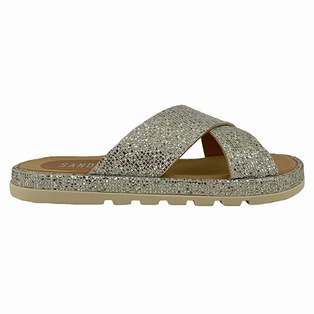 (437-3307) Sandália Flatform Tiras Cruzadas  Prata