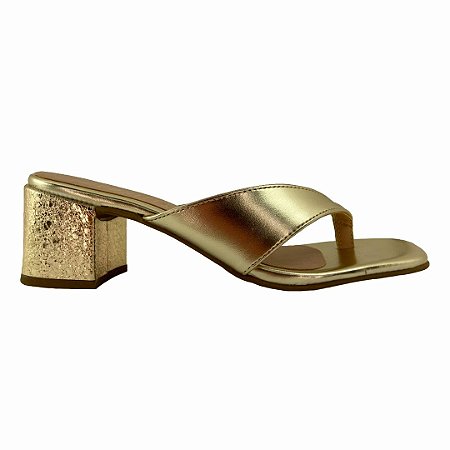 (A2101-25413) Tamanco Salto Bloco Flip Flop Ouro