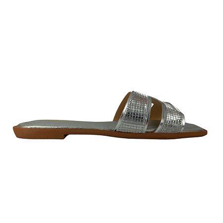 (Pe2333) Rasteira Tira H  Cristal Prata