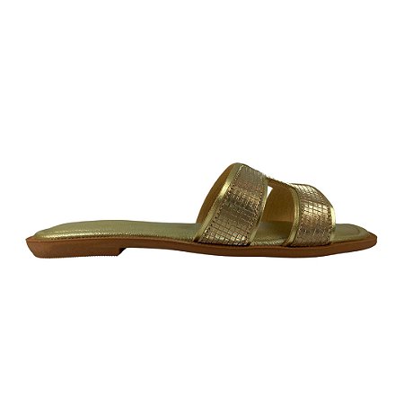 (Pe2333) Rasteira Tira H  Cristal Ouro