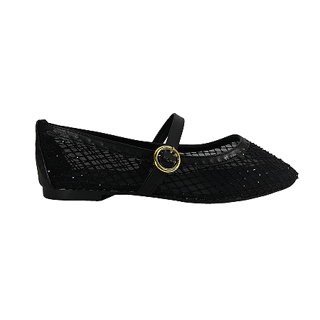 (20484-02) Sapatilha Tela Strass Preto