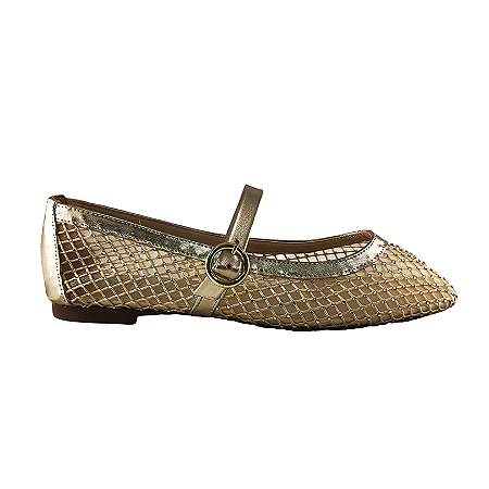 (20484-02) Sapatilha Tela Strass Ouro