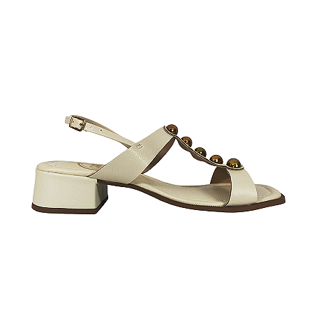 (T011849) Sandália Salto Bloco Esferas Off White