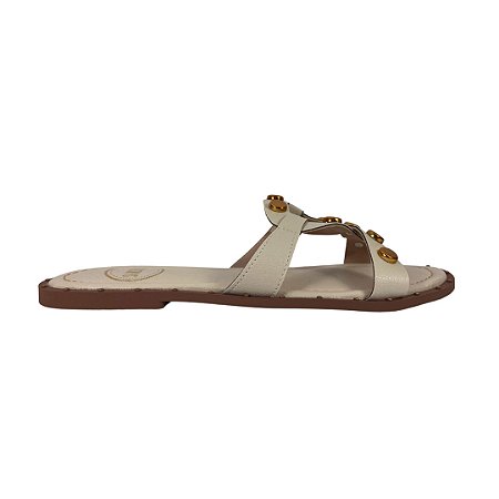 (R531829) Rasteira Tachas Douradas Off White