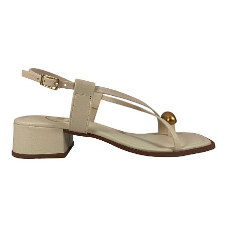 (T011762) Sandália Salto Bloco Tiras Cruzadas Off White