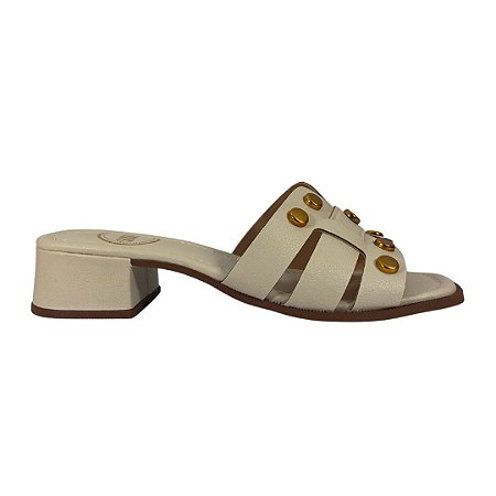 (R011860) Tamanco Tachas Salto Bloco Off White