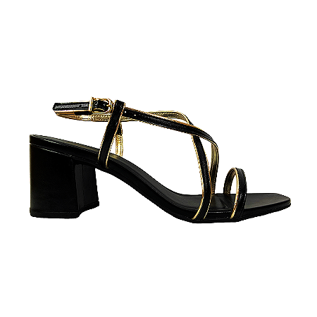 (5313-11744) Sandália Salto Bloco Tiras Preto