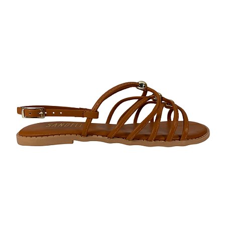 (F1713) Rasteira Tiras Finas E Esferas  Ambar