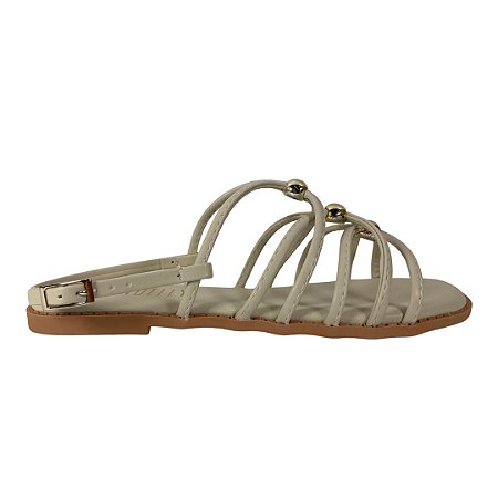 (F1713) Rasteira Tiras Finas E Esferas  Off White