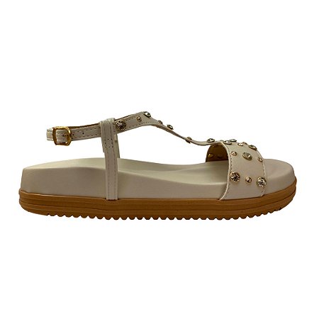 (40158-100) Papete Com Strass E Palmilha Acolchoada Off White