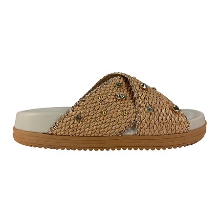 (40177-100) Papete Palha Trançada Com Pedrarias Off White