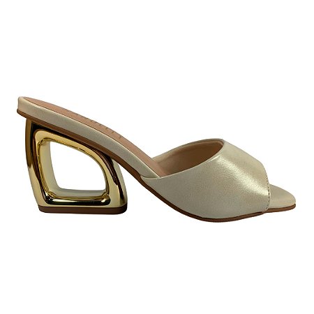 (Z6501-28767) Tamanco Salto Geométrico Vazado Off White