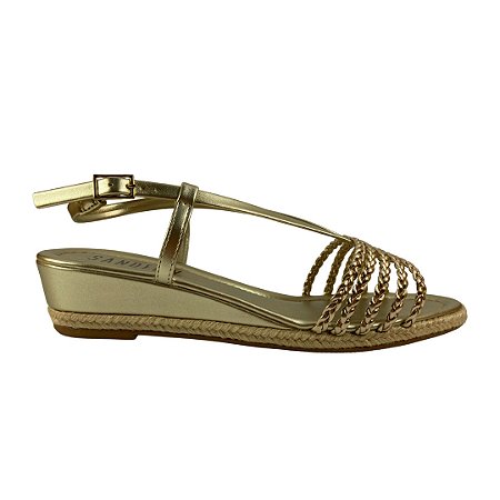 (8454-91351) Sandália Anabela Tiras Trançadas Ouro Light