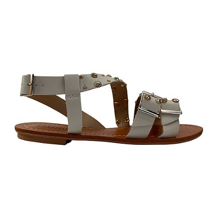 (8131-7000) Sandália Rasteira Detalhe Strass  Off White