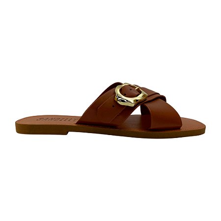 (413 C347) Rasteira Detalhe Fivela   Whisky