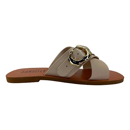 (413 C347) Rasteira Detalhe Fivela  Panna Cota