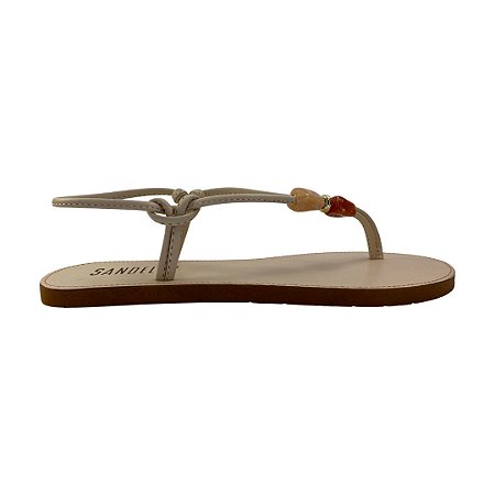 (420 C348) Sandália Rasteira Detalhes Panna Cota