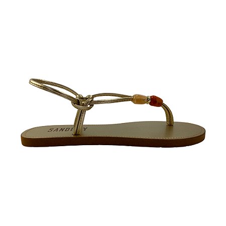 (420 C348) Sandália Rasteira Detalhes Ouro Light