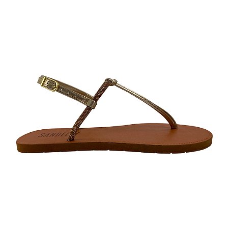 (420 C350) Sandália Rasteira Tiras Metalizadas Dourado
