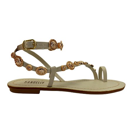 (8165-7100) Sandália Rasteira Aplicações Detalhes Off White