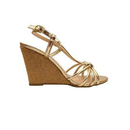 (104 6954)Sandália Anabela Metalizada Iron Ouro